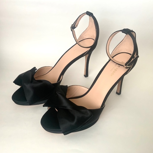 Kate Spade Bridal Bow Black Satin Platform Sandal Stiletto Heel Evening Pumps 8 - Picture 8 of 8